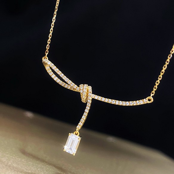 天然ダイヤモンド付きホワイトサファイアネックレスk18 ネックレス