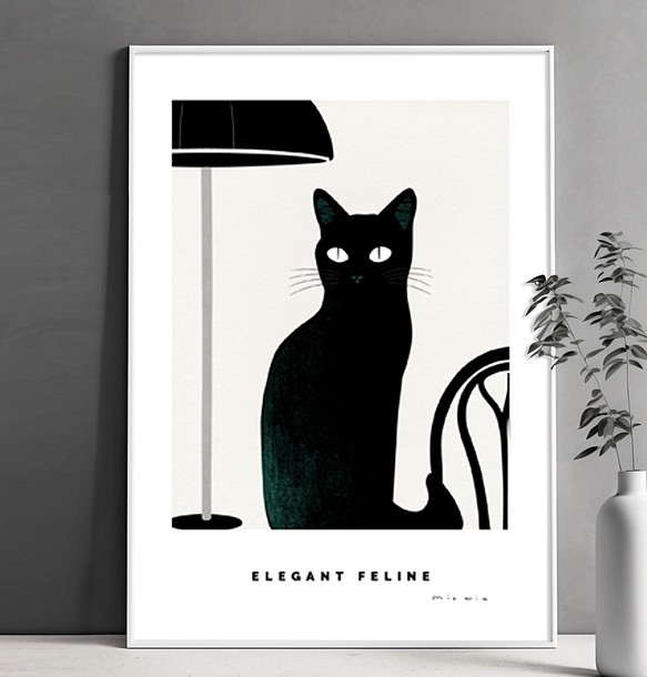アートポスター カフェの黒猫 felin No.1（A4,A2,A1,A0 選べる4サイズ）フレームなし 1枚目の画像