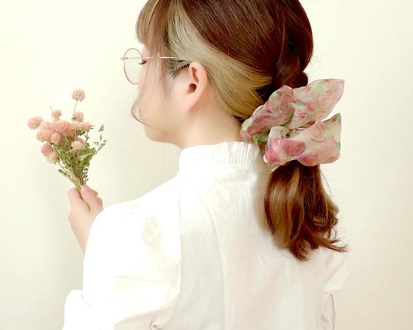 桜のアートシュシュ　<Asahi art styleオリジナルテキスタイル> ビッグシュシュ 1枚目の画像