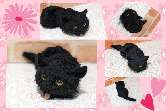 羊毛フェルト　「ツチノコみたいな黒い子猫」　オブジェ 1枚目の画像