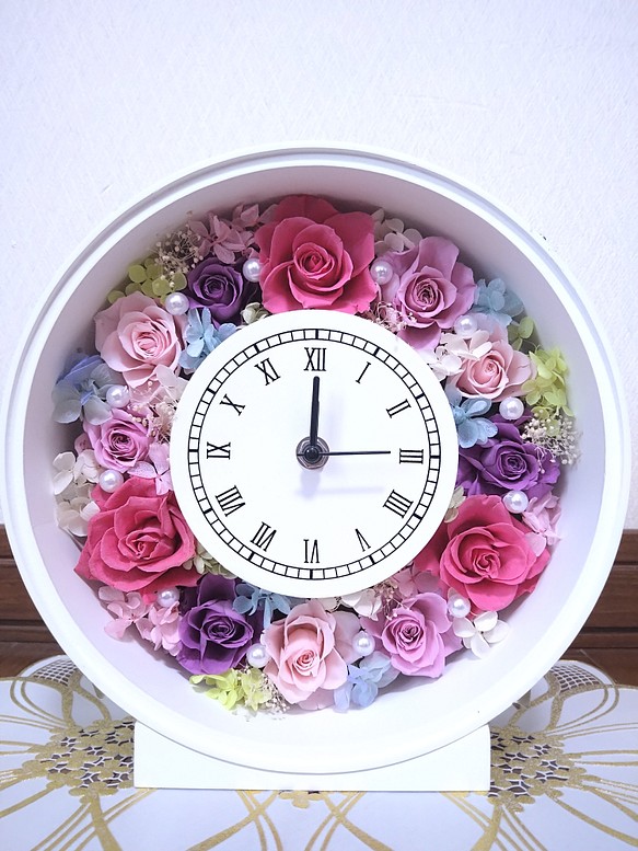 ❤母の日ギフト 人気の花時計(ピンクとパープル)一品物 置時計 掛時計 ...