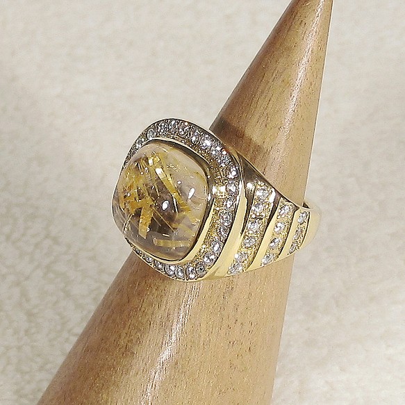 7.30ctルチルクォーツとSV925の指輪（リング：10号、18K張り、天然石、金線入り水晶、針入り水晶、ふくりん）
