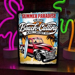 サーフィン サーフビーチ トラック 車 夏 海 ヤシの木 ミニチュア ランプ 看板 置物 アメリカン雑貨 ライトBOX 1枚目の画像