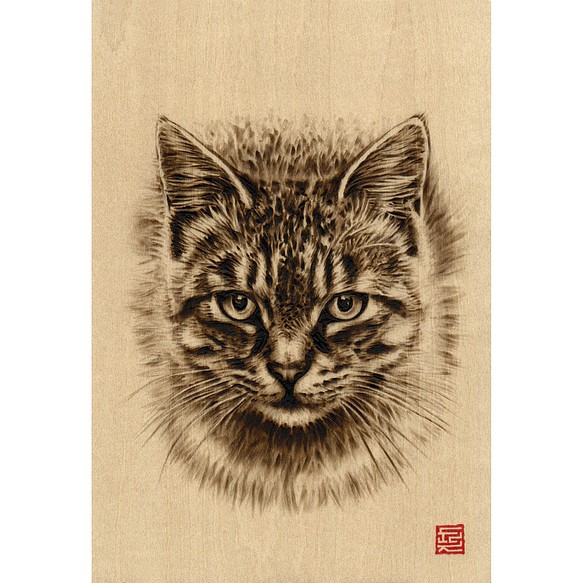 Cat〈s5〉 木材の焦げ色の濃淡で表現した絵画作品 絵画 焼絵堂 通販