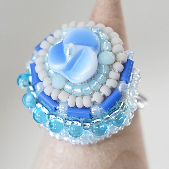 Talkative Ring 105 自由尺寸珠子刺繡戒指藍色Oburi 戒指維他命色戒指