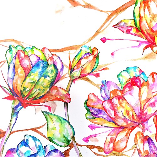 アート原画：《colorful flowers》四つ切画用紙：送料込-