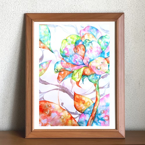 アート原画：《colorful flowers2》四つ切画用紙：送料込 その他アート