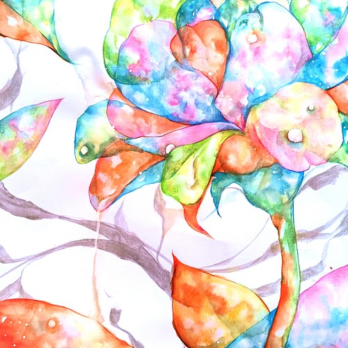 アート原画：《colorful flowers2》四つ切画用紙：送料込 その他アート