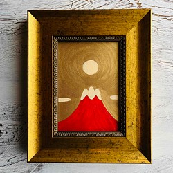 風水画「赤富士」原画・油彩・壁掛け 1枚目の画像