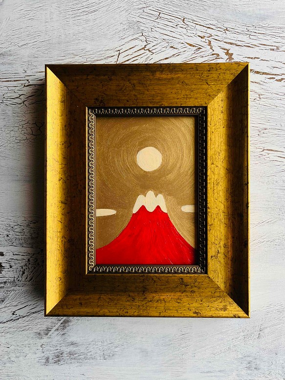 風水画「赤富士」原画・油彩・壁掛け 1枚目の画像