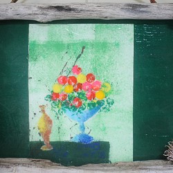 流木と木の実とアクリル画（NO2）～彩シリーズ＜花＊花＞送料無料 1枚目の画像