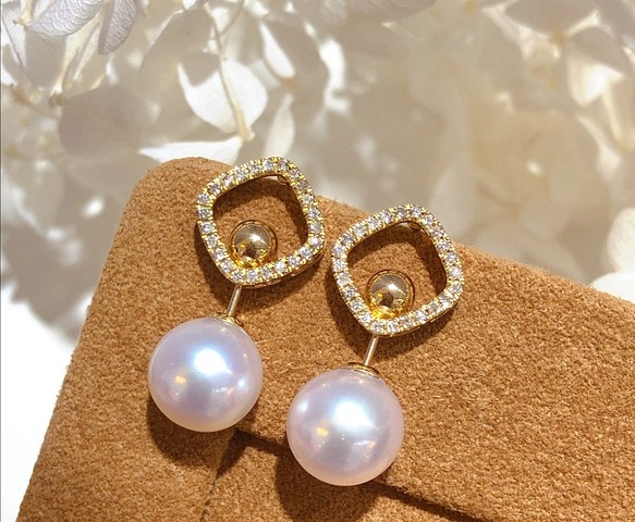 【高級】淡水真珠　ダイヤモンド付きピアスk18アクアマリン