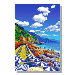 【選べる3枚組ポストカード】イタリア モンテロッソ・アル・マーレのビーチ【作品No.490】 1枚目の画像