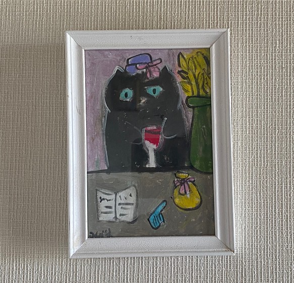 絵画。原画【かわいい黒猫はワインと本を読むのが好きです】 絵画