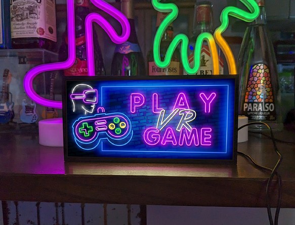 ゲーム VR バーチャル プレイ 対戦 ゲームセンター ミニチュア サイン ランプ 看板 置物 雑貨 ライトBOX 1枚目の画像