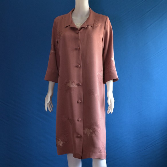 着物リメイク　ロングワンピース＆ロングコート　（絹着物地）七分袖 1枚目の画像