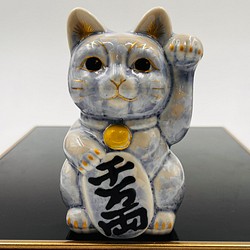 京焼・清水焼 花結晶ー招き猫(銀藤) 1枚目の画像
