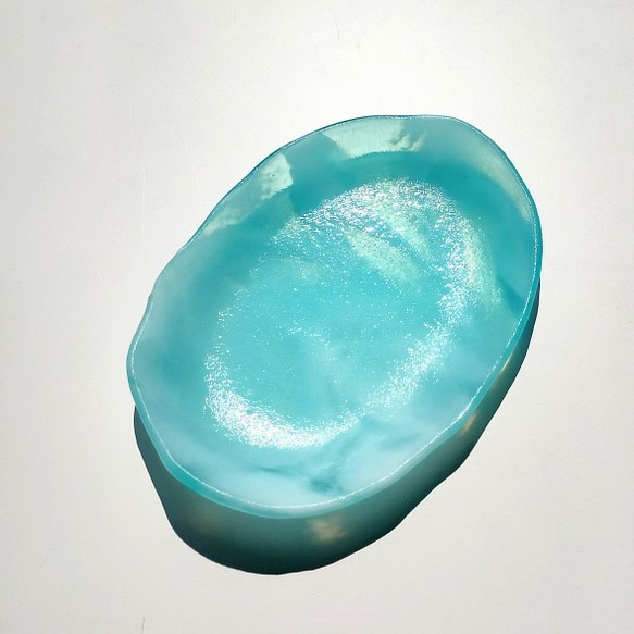 晴れやかブルー2023 水色マーブル模様の楕円ガラス皿 B ガラスオーバル ...