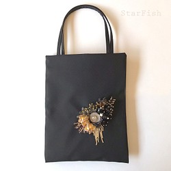 【珊瑚礁Ⅲ】一点物　ビーズ刺繍バッグ　「廃漁網」を素材にしたテキスタイル　送料無料 1枚目の画像