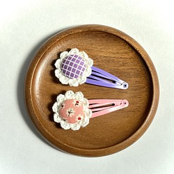 くるみボタンのぱっちんピンset (ピンク・紫) 1枚目の画像