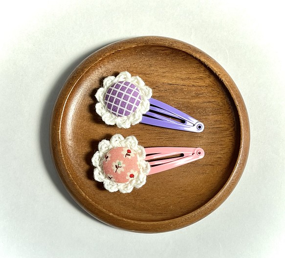 くるみボタンのぱっちんピンset (ピンク・紫) 1枚目の画像