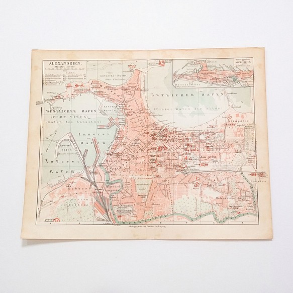 エジプト アレクサンドリア アンティークマップ 古地図 ヴィンテージペーパー 図版 マイヤー百科事典 1957-37 1枚目の画像