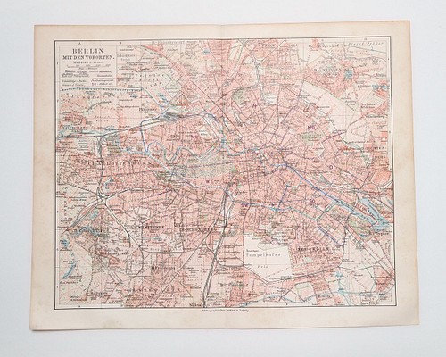 ドイツ ベルリンと郊外 アンティークマップ 古地図 ヴィンテージ 