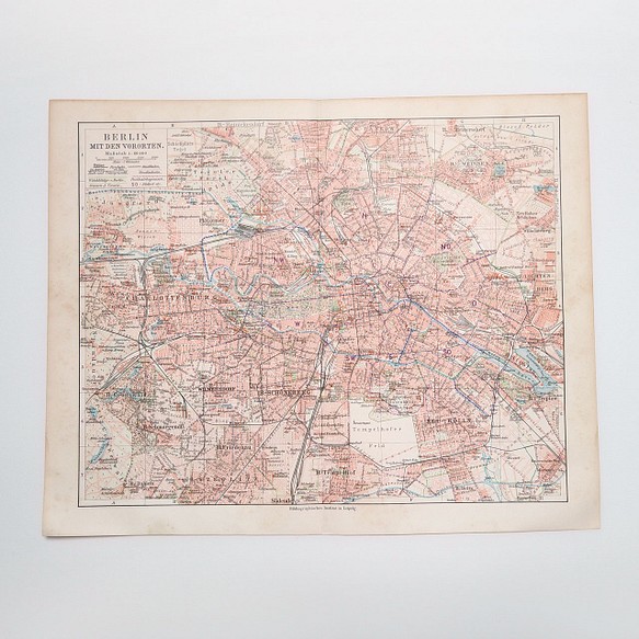 ドイツ ベルリンと郊外 アンティークマップ 古地図 ヴィンテージペーパー 図版 マイヤー百科事典 1957-44 1枚目の画像