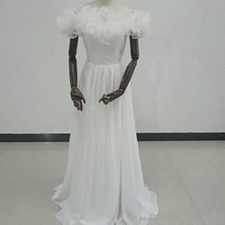 ウェディングドレス ホワイト 上品！ふんわりシフォン オフショルダー 結婚式ウェディングドレス