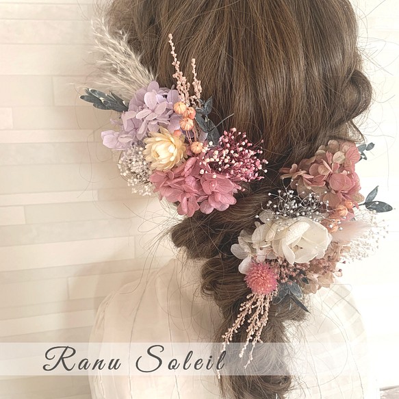 ヘッドドレス pink botanical 髪飾り 結婚式 ウェディング ドライ