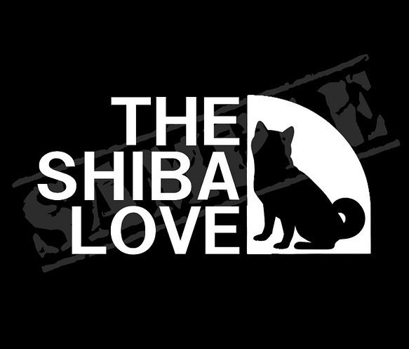 THE SHIBA LOVE パロディステッカー（柴犬・座り姿） 8.5cm×17cm 1枚目の画像