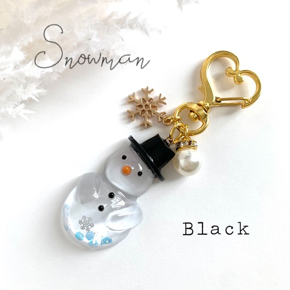 snowman＊キラキラ雪だるまキーホルダー BLACK キーホルダー miasnow