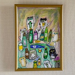 絵画。壁掛け絵原画手描き【楽しいビールパーティー】01