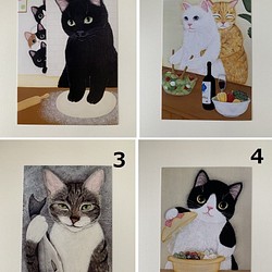 猫心ポストカード／クッキング4枚セット／カスタマイズ可 1枚目の画像
