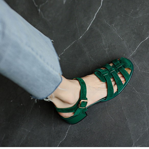 サンダル 本革 レザー 靴 手作り ハンドメイド 履きやすい サンダル ミュール ベージュ 靴 グリーン 靴 カジュアル 1枚目の画像