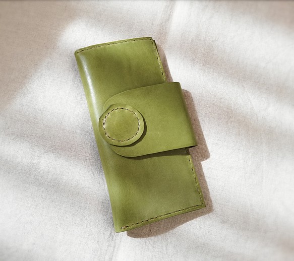simple wallet　ピスタチオグリーン　オイルワックスレザー 1枚目の画像