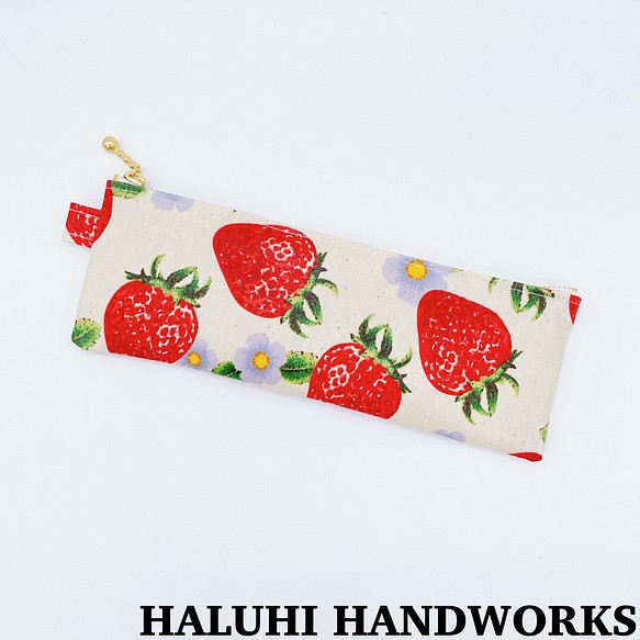 リアルストロベリー いちご柄 ペンケース ポーチ HALUHI HANDWORKS