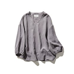 美麗剪影設計套衫上衣 100% 亞麻 9/4 袖紅灰紫色 230403-2 第2張的照片