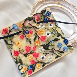 インド刺繍 リボン ポニーフック ラップリボン リボンラップ 花柄×イエロー 1枚目の画像
