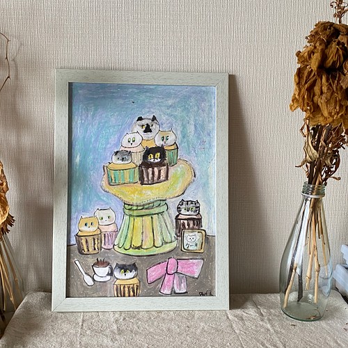 桜瑪瑙 絵画。壁掛け原画【Cute cat cake】0 2 | southbayplanning.com
