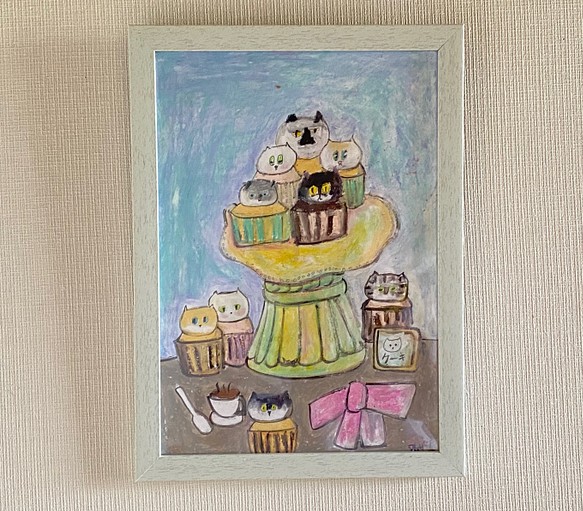 絵画。壁掛け原画【Cute cat cake】0 2 | labiela.com