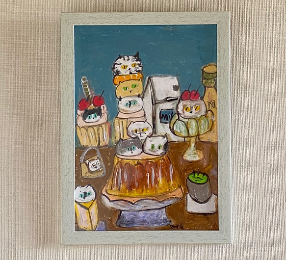 絵画。壁掛け原画【Cute cat cake】0 3 | labiela.com