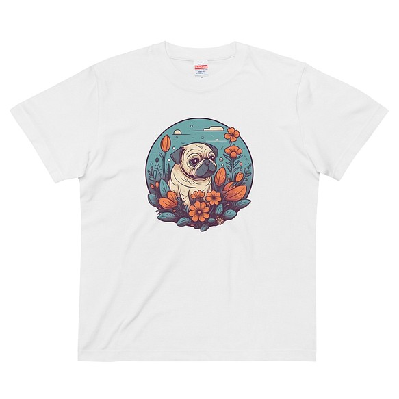 犬 パグ コットンTシャツ：送料無料 1枚目の画像