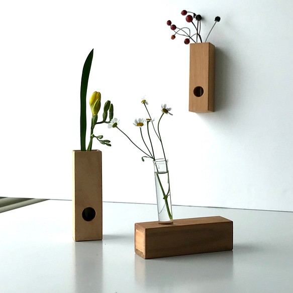 日本の木の「花器 KAKI」（一輪挿し）3WAY    「新製品」 1枚目の画像