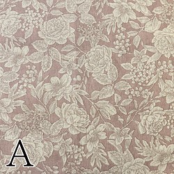 新商品！『綿麻キャンバス　アンティーク調　花柄　薔薇柄　巾約134cm　Aーピンク地』～50㎝単位でカット～ 1枚目の画像