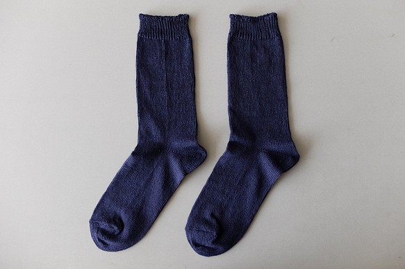 亞麻針織襪(水手藍)22-24cm 第1張的照片