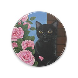 缶ミラー／薔薇と黒猫 1枚目の画像