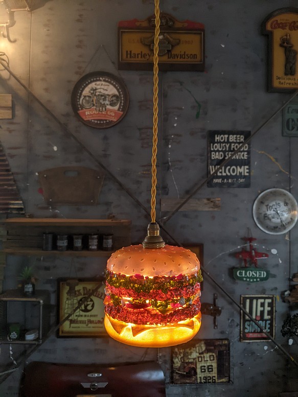 アメリカンダイナー バーガーズカフェ ペンダントランプ ハンバーガー ランプ提灯ライト