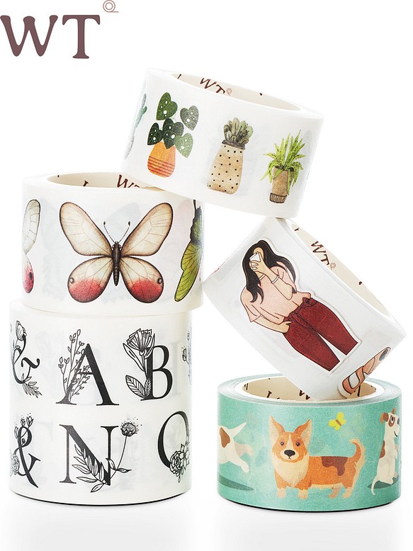 5巻 海外和紙テープ 蝶々コード 和紙マスキングテープ(剥離紙付き) 蝶々 植物 犬 猫 動物 装飾系 海外マステ 1枚目の画像