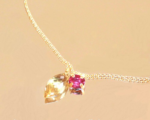 kirakira -k10+k18gp Beer Quartz & Ruby Necklace ネックレス